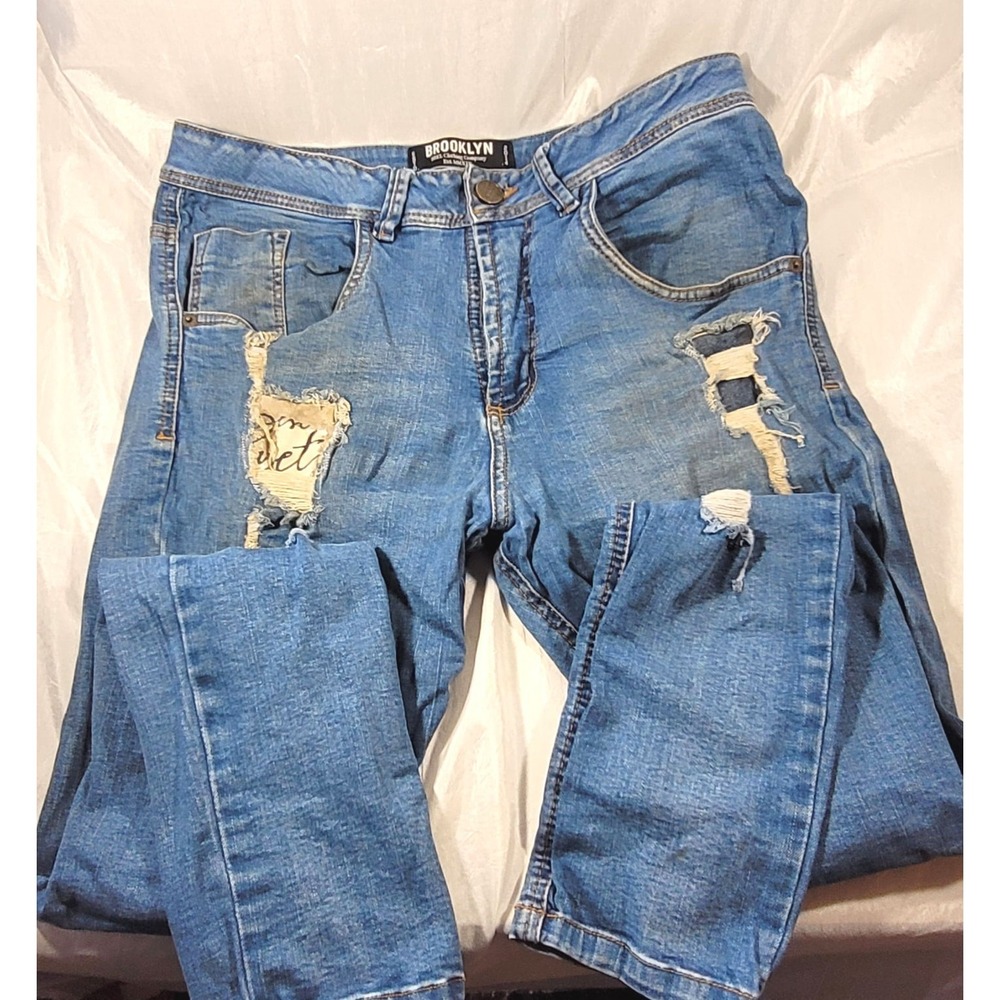 Brooklyn BRKL Men's Distressed Ripped Patched Skinny Jeans - 34W x‎ 30.5L